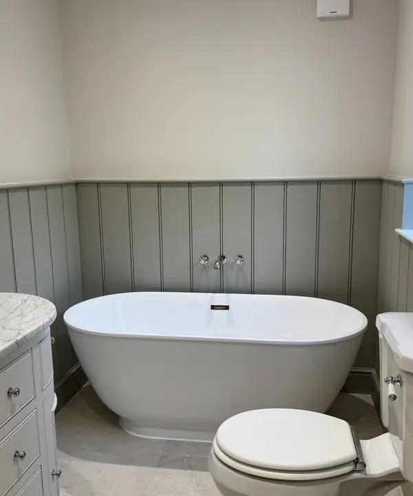 Sage and marble bathroom