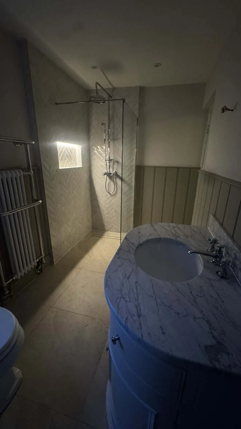 Modern washbasin and vanity installation Hertfordshire
