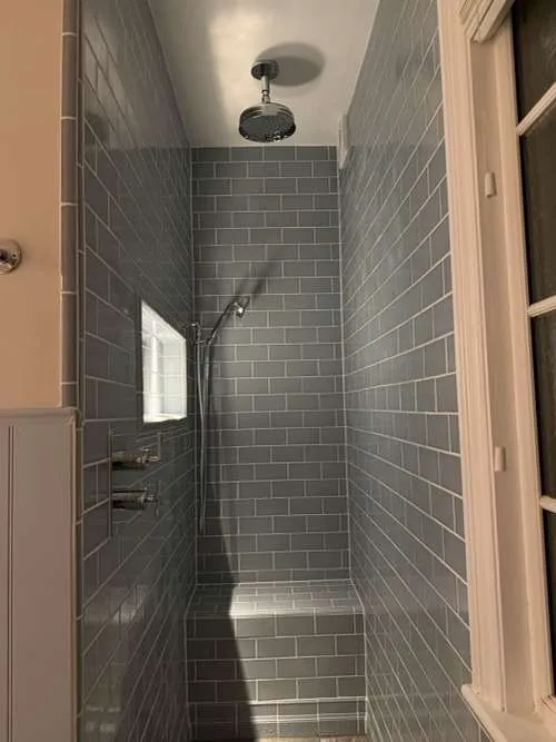 Luxury walk-in shower room with metro tiles, St Albans