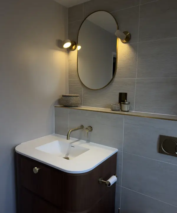Walnut and brass bathroom