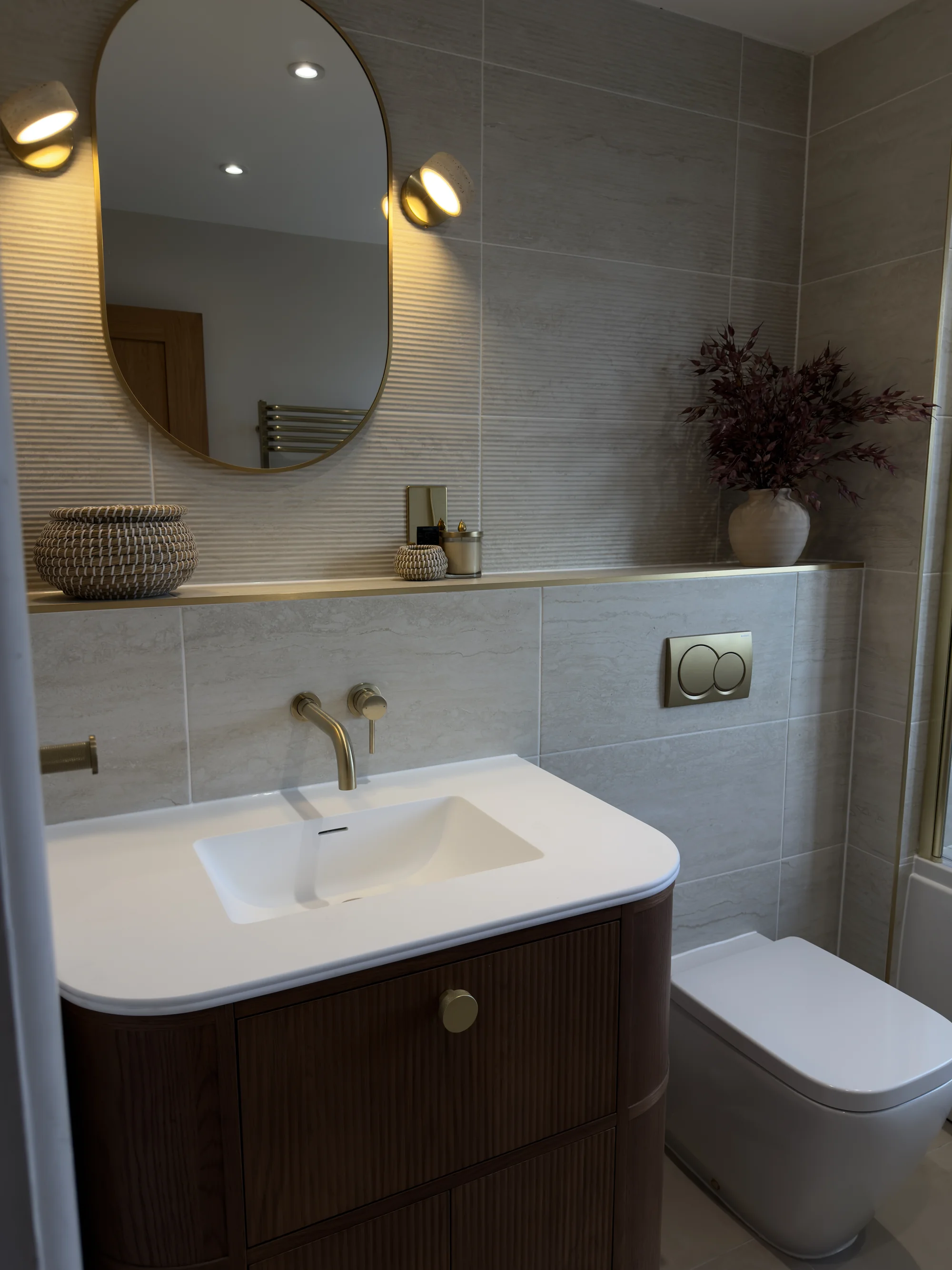 Concealed cistern WC and floating shelf, bathroom renovation Weston
